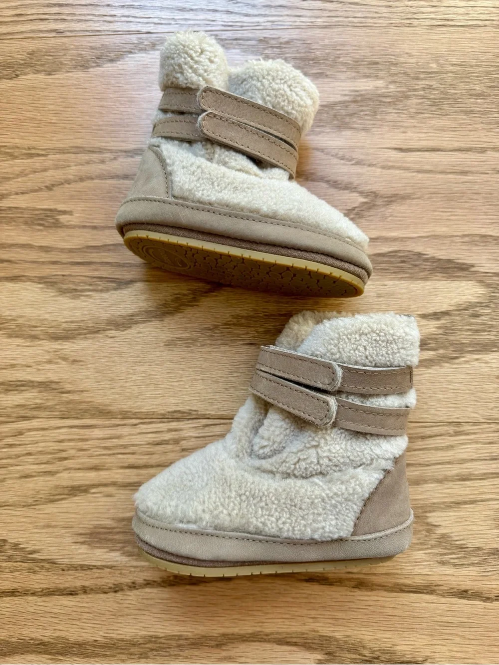Walker Cream Faux-Shearling Winter Boots with Hook-and-Loop Strap